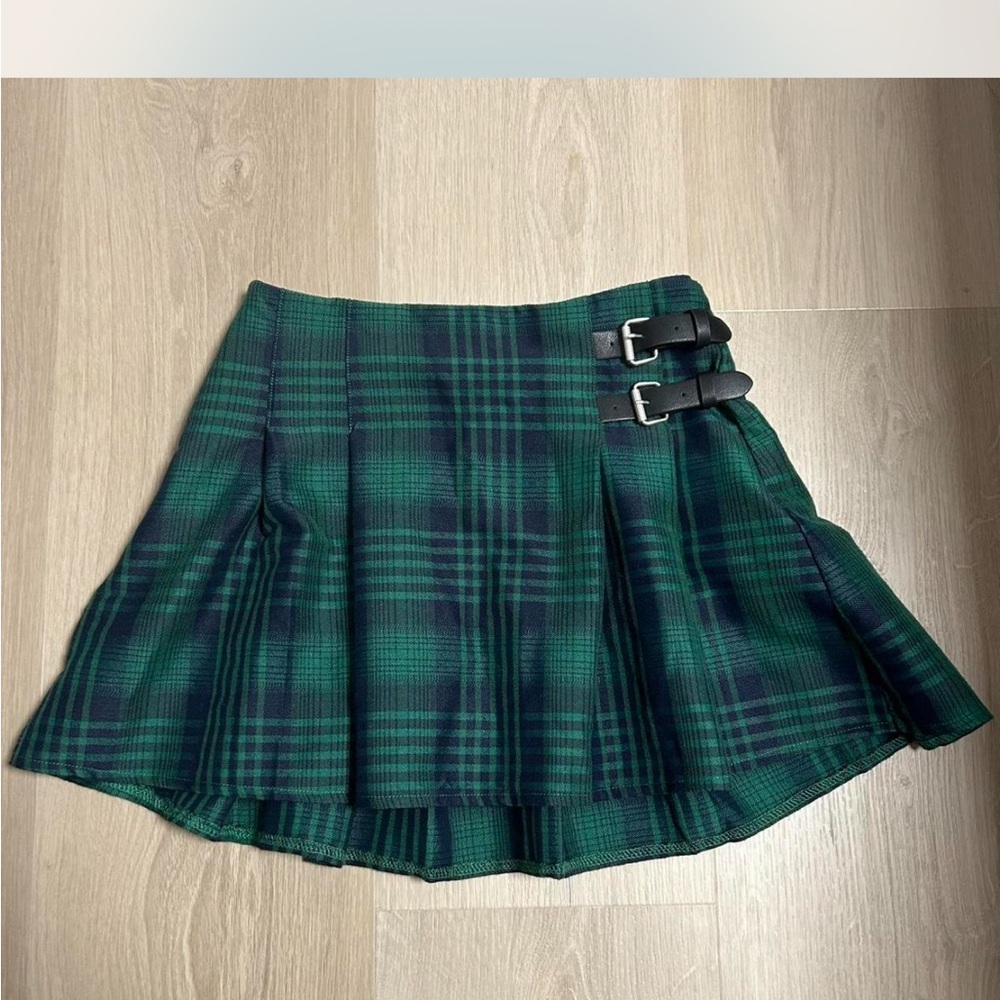 RSQ Green Tartan Skater Skirt with Buckles